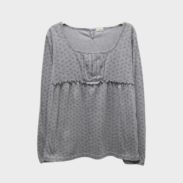 OVERJOY 오네갸루 플라워 스퀘어넥 셔링 티셔츠 63493