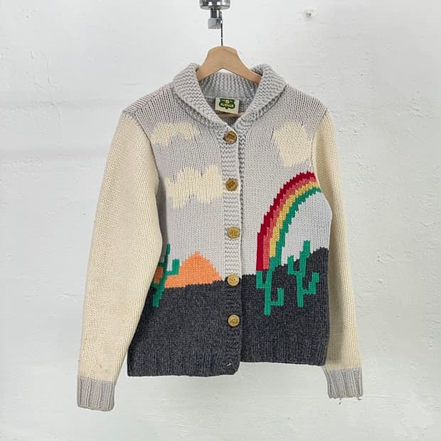 70s 아메리카 빈티지 노르딕 울 레인 스카이딩 니트 가디건