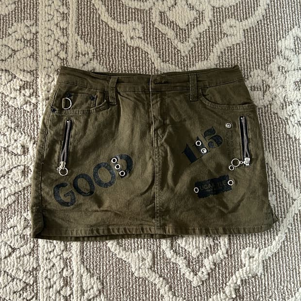 Y2K 펑투케 펑크 카키스터드디테일 스커트