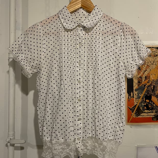 플라워 레이스 도트 패턴 반팔 셔츠