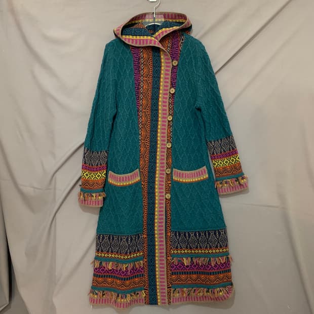 40 IVKO 모리 에스닉 히피 후드 롱 니트 가디건 코트