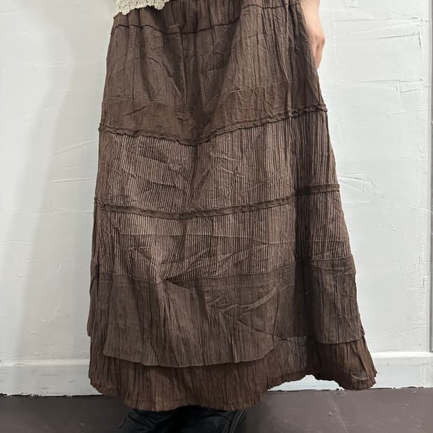 brown stirpe tiered skirt