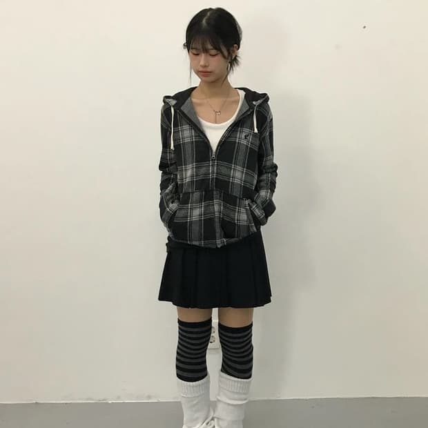 BACK NUMBER Plaid Pullover Hoodie