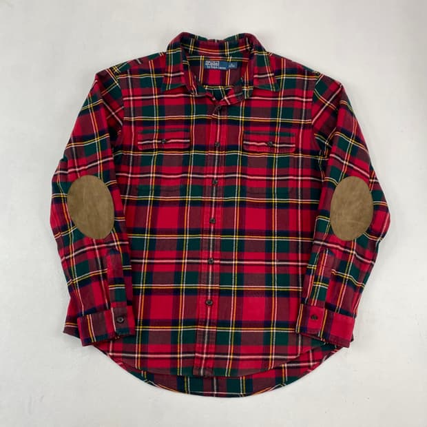 폴로 엘보우 디테일 체크 플란넬 셔츠 (100)