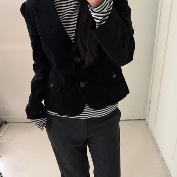 일본빈티지 블랙 코듀로이 숏자켓