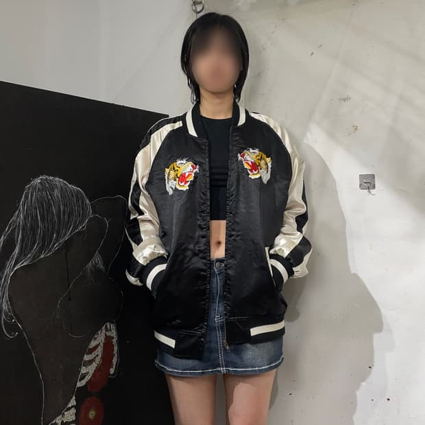 빈티지 Japan 호랑이 자수 스카잔 오버핏 스카쟌 L 