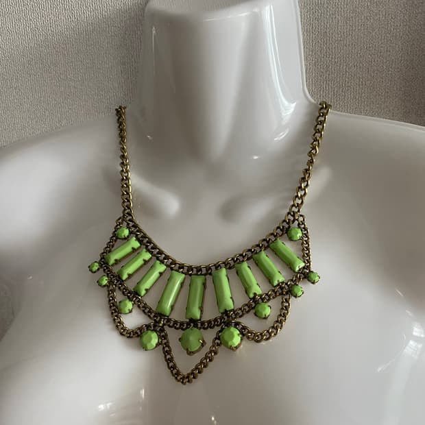 빈티지 그린 비즈 바 목걸이 앤틱 y2k 갸루