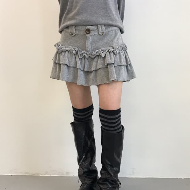 Jpn Dosch Gray Tiered Ruffle Mini Skirt
