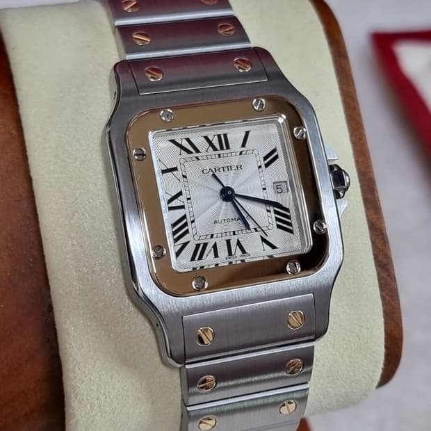까르띠에 산토스 갈베 18K 콤비 L 기요셰다이얼 오토메틱 시계 04년