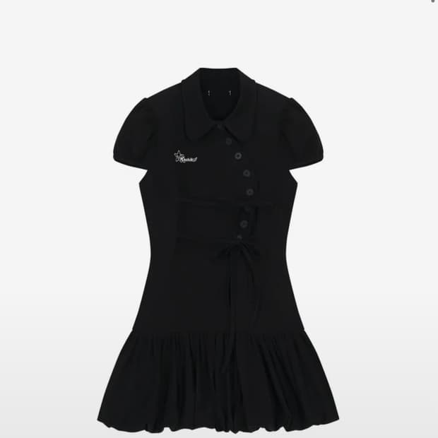 카시코 퍼프 프레피 미니 드레스 블랙 M