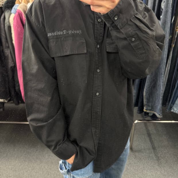 XL)할리데이비슨 빈티지 후면 프린팅 스터드 포인트 블랙 긴팔 셔츠