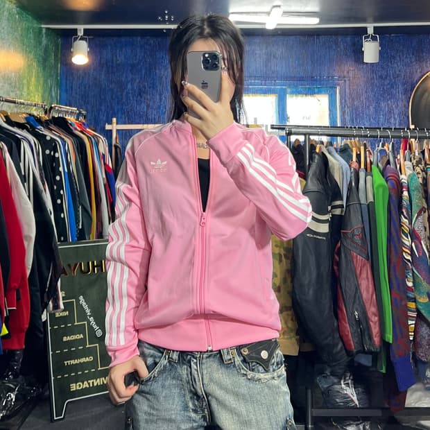 아디다스 핑크 화이트 져지 L