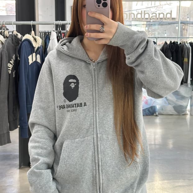 베이프사루 풀 후드집업 그레이