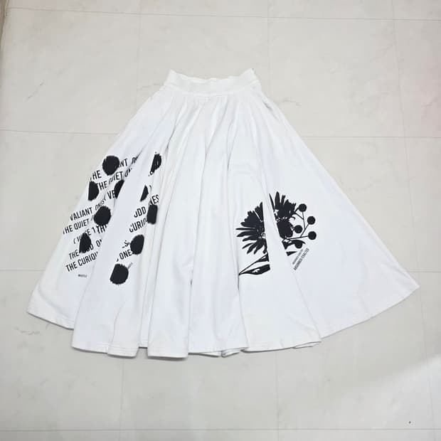S) PRADA 프라다 라프시몬스 코튼 프린트 하이웨스트 미디 스커트