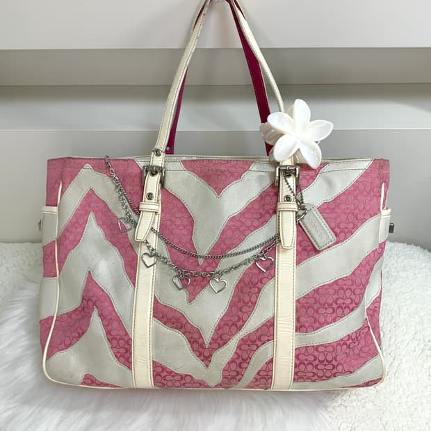 코치 지브라 핑크 갸루 빅숄더백 y2k