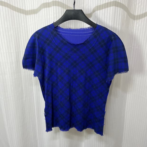 [3] 이세이미야케 플리츠플리즈 a.poc 블루 체크 반팔 티셔츠