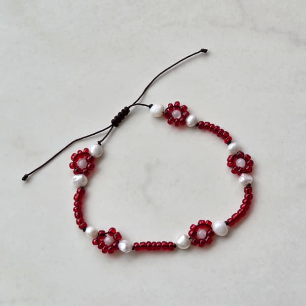 [Handmade] red flower 비즈팔찌