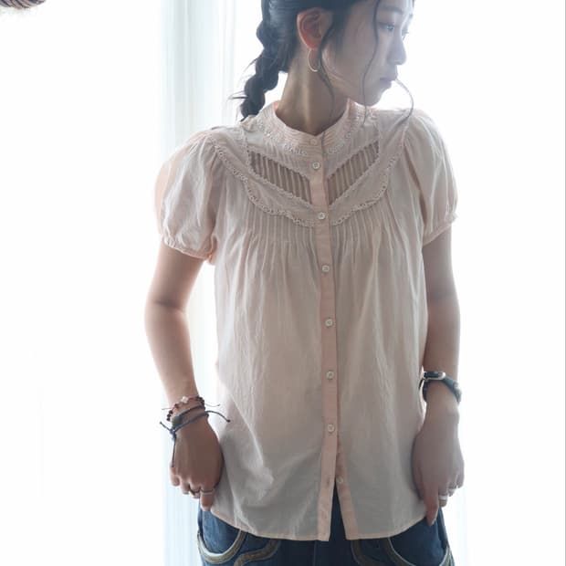 [Tsumori Chisato] Pink Lace Puff Blouse