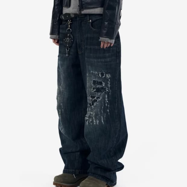 아캄 Scratched Denim Pants (Indigo)