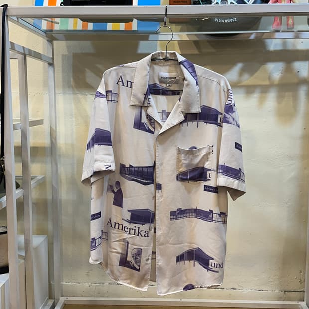 솔리드 옴므 그래픽 프린트 오픈카라 셔츠