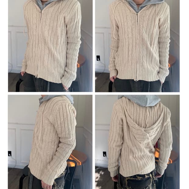 아이보리 슬림 케이블 니트