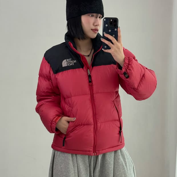 노스페이스 레드 눕시 패딩