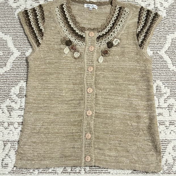 히피 모리걸 레이스 꽃자수 니트 반팔가디건 하구미깔