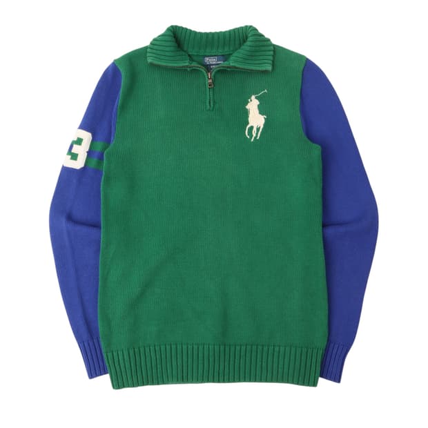폴로 랄프로렌 빅포니 그린 투톤 하프집 니트