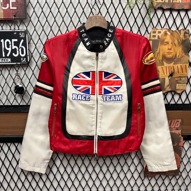 00s USA VINTAGE 크롭 레이싱자켓 패치워크 포인트 레드 화이트