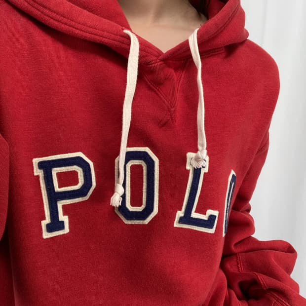 폴로 빅로고 레드 후드티