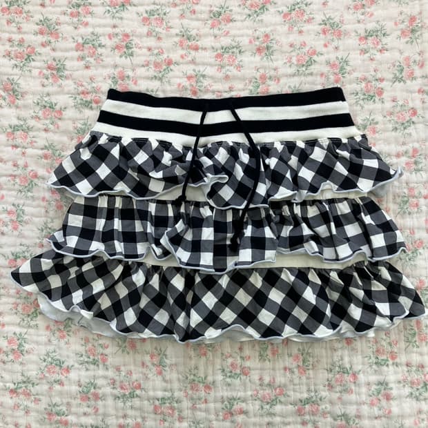 빈티지 레이스 체크 캉캉 스커트 1045 y2k 스트릿 갸루 펑키 일본빈
