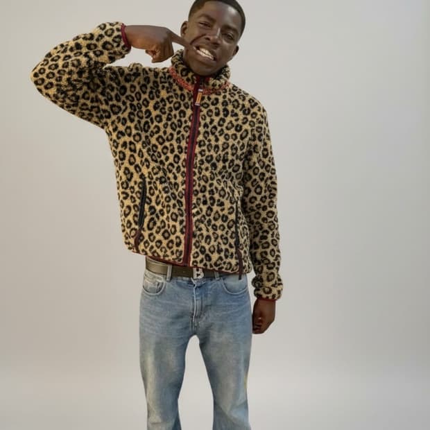 Kapital 레오파드 패턴 플리스 집업 블루종