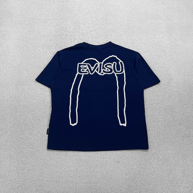 에비수 Evisu 백 자수 로고 반팔 티셔츠 네이비