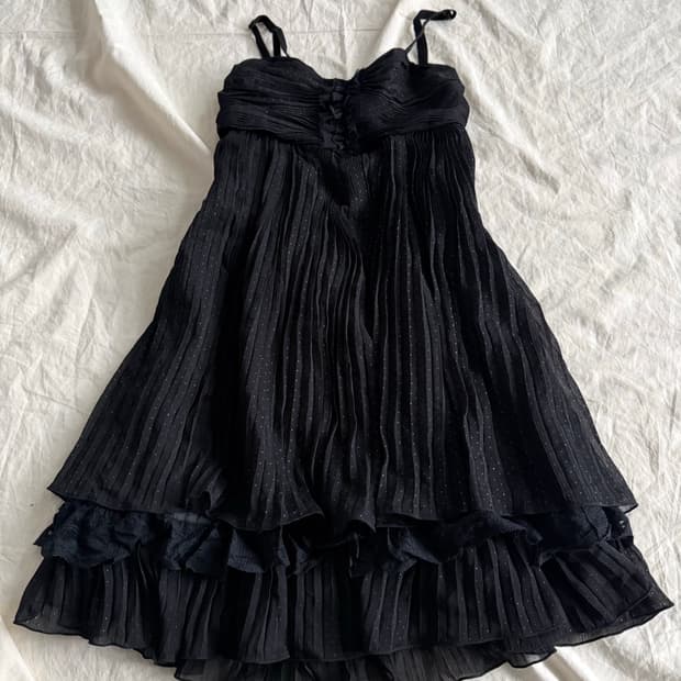 블랙 고딕 긱시크 러블리 도트 플리츠 미니 원피스