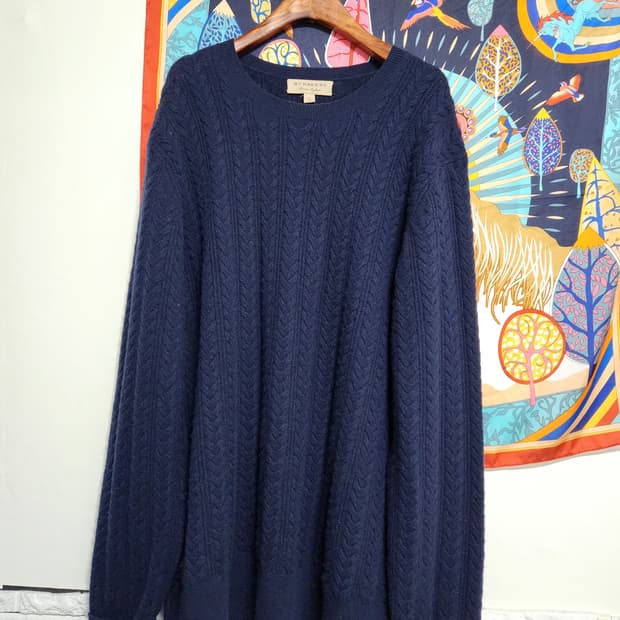 (정품)버버리 네이비 케이블 캐시미어 니트 스웨터 XL