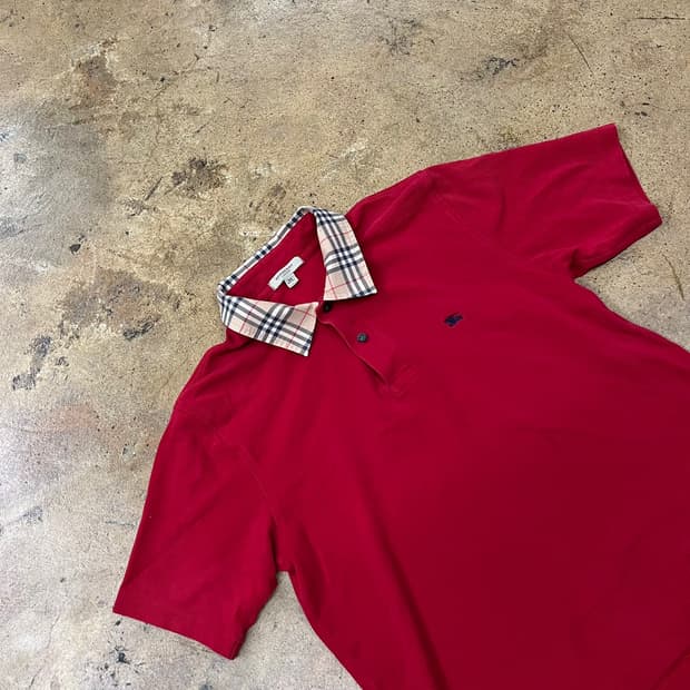 [정품/XS] 버버리 레드 체크 카라 반팔 폴로티 b17