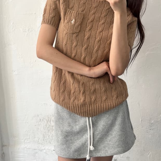 Polo 폴로 신형 QR 딥베이지 컬러 케이블 반팔 니트