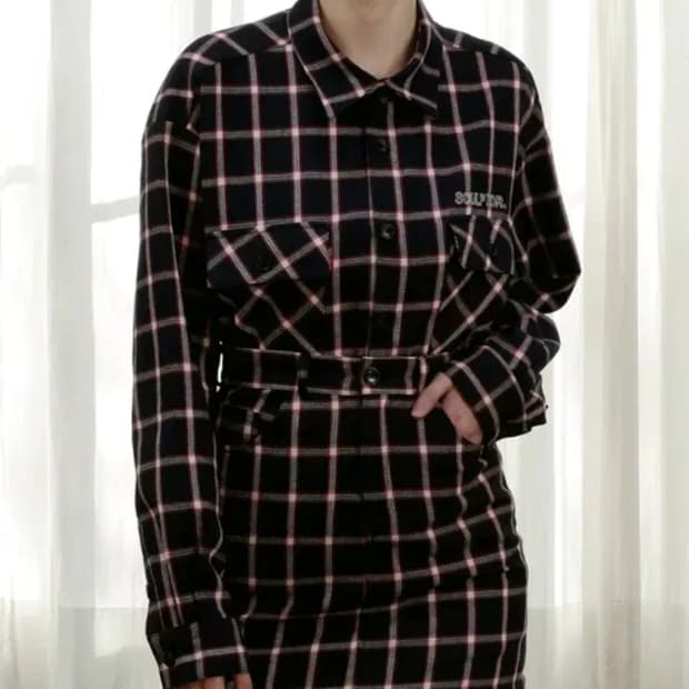 스컬프터 체크 셔츠 스커트 투피스