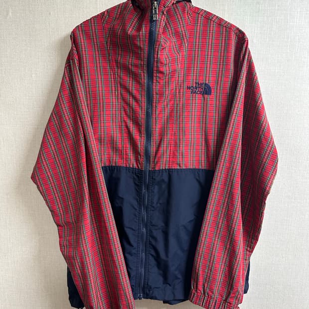 노스페이스 레드 체크 바람막이 XL