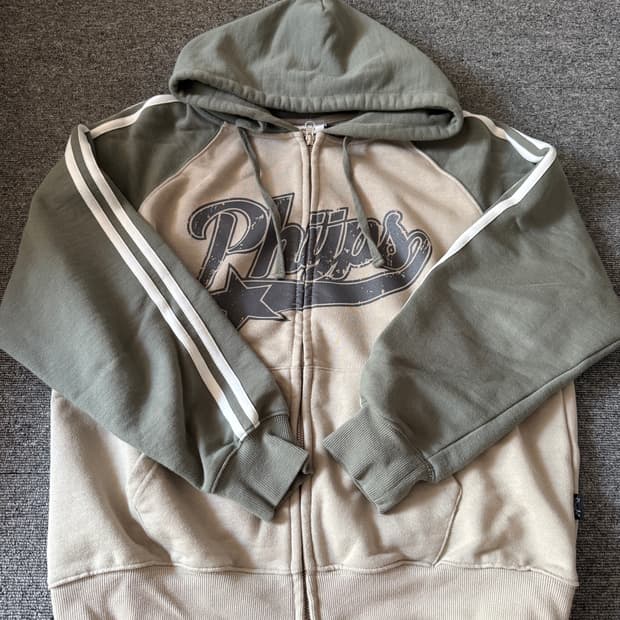 피지컬 디파트먼트 스타테일 컬러블럭 후드집업 그린 베이지