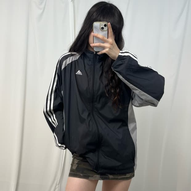 Adidas black grey windbreaker