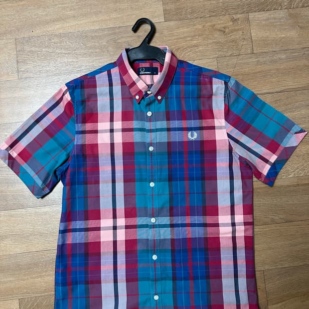 프레드페리 체크 반팔 셔츠 M