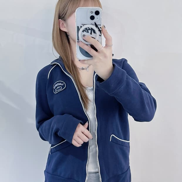 라코스테 네이비 코튼 집업