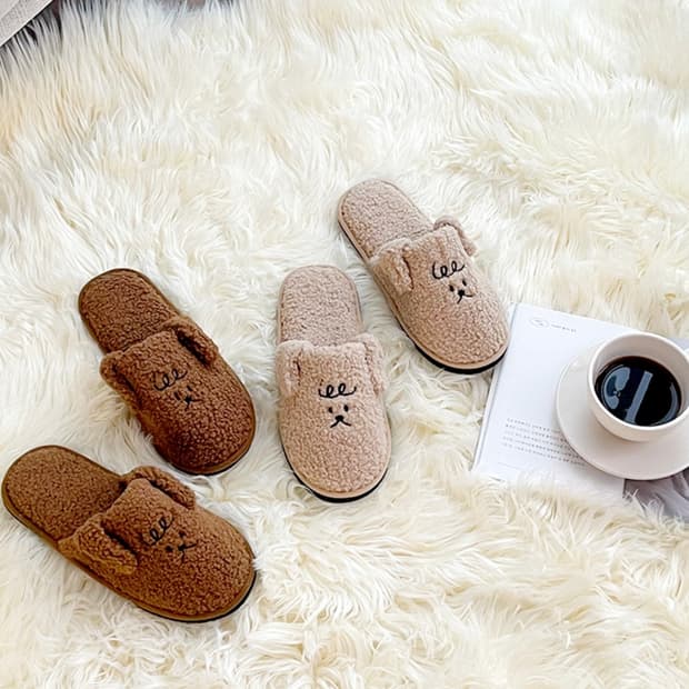 (새상품) 뽀글이 곰돌이 털 슬리퍼 거실화 실내화 2종 세트 겨울