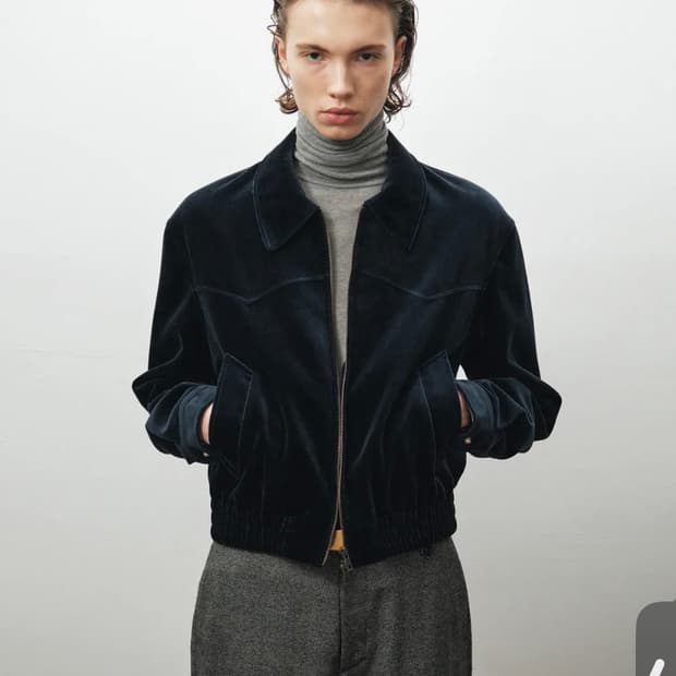 노이어 벨벳 웨스턴 크롭 블루종 (네이비) 52