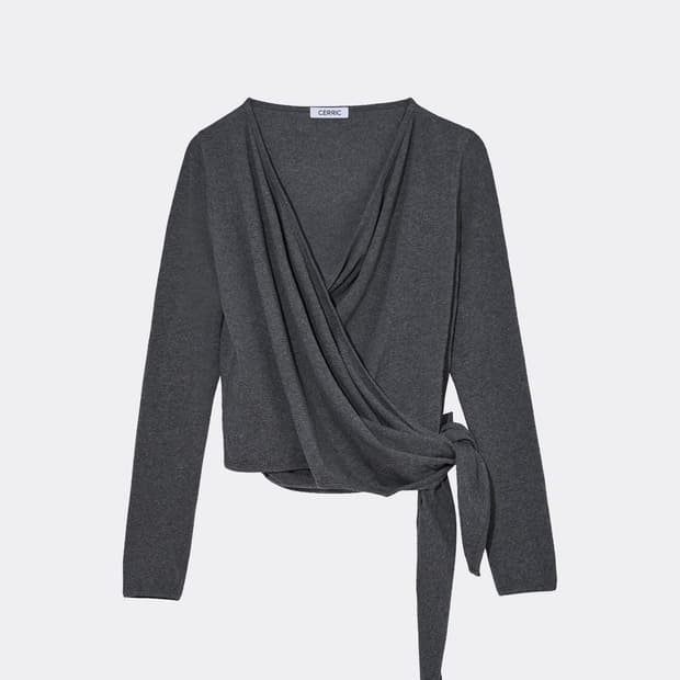 CERRIC 드롭 랩 가디건 차콜