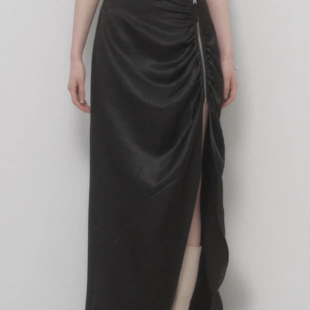 에트오소메 Shirring Side Zipper Slit 롱 스커트