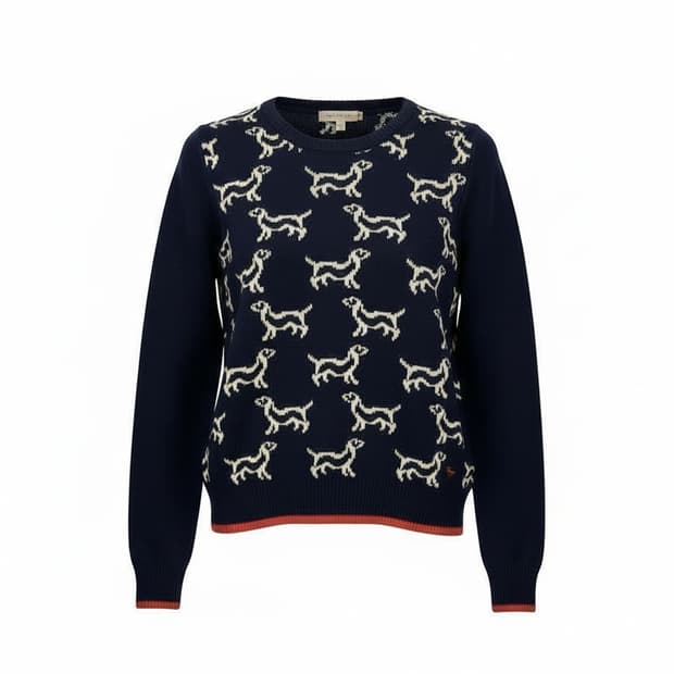 USA VINTAGE 도그 패턴 니트 숄더버튼 라인배색 디테일 네이비