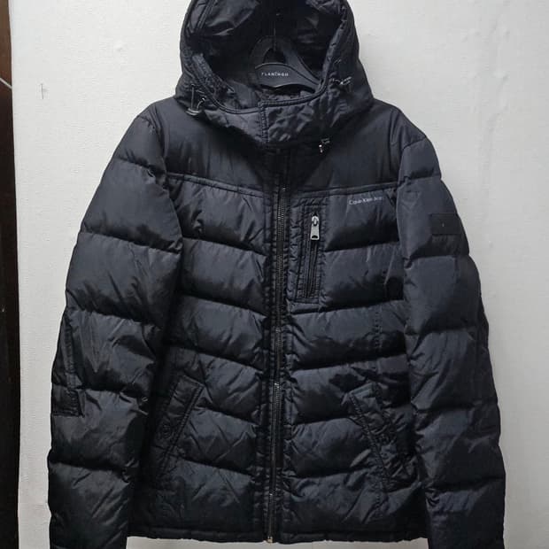 캘빈클라인 블랙 후드 패딩 점퍼 S