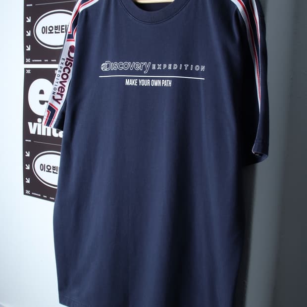 (2XL) 디스커버리 반팔 티셔츠 빅사이즈 사이드라인 네이비-H32214